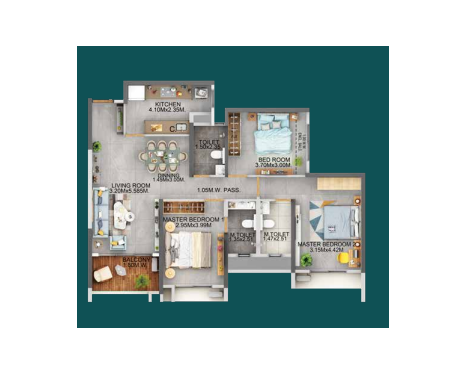 Dosti Eden Thane 3BHK Plan