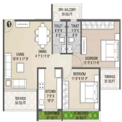 Dosti Greater Thane Kalher 2BHK Floor Plan