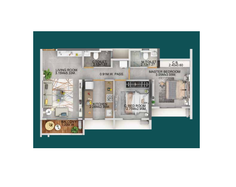 Dosti Pearl Thane 2BHK Plan